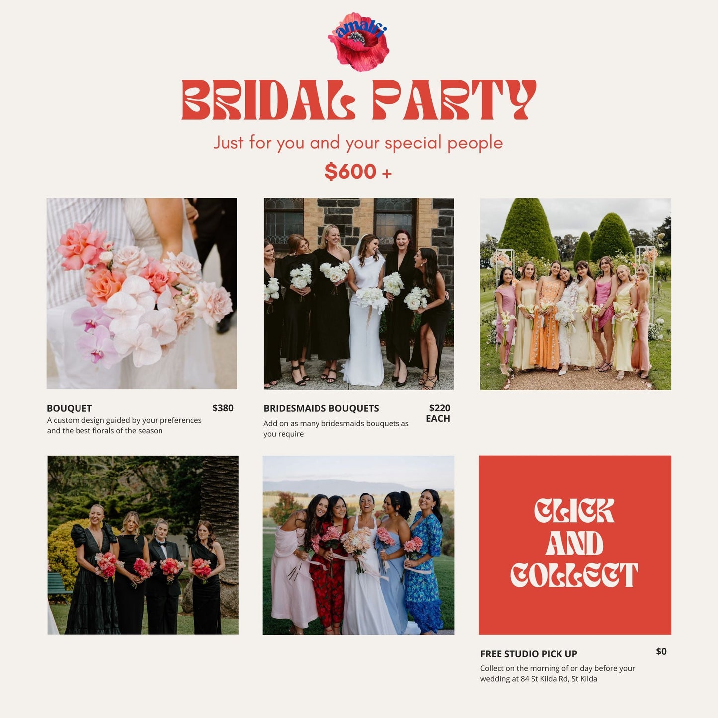 WEDDING PACK - BRIDAL PARTY Amalfi Floral Design